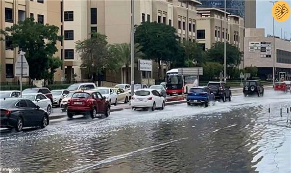 آبگرفتگی خیابان‌های دبی بر اثر باران شدید