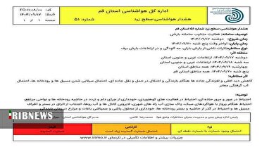 هشدار زرد هواشناسی برای قم