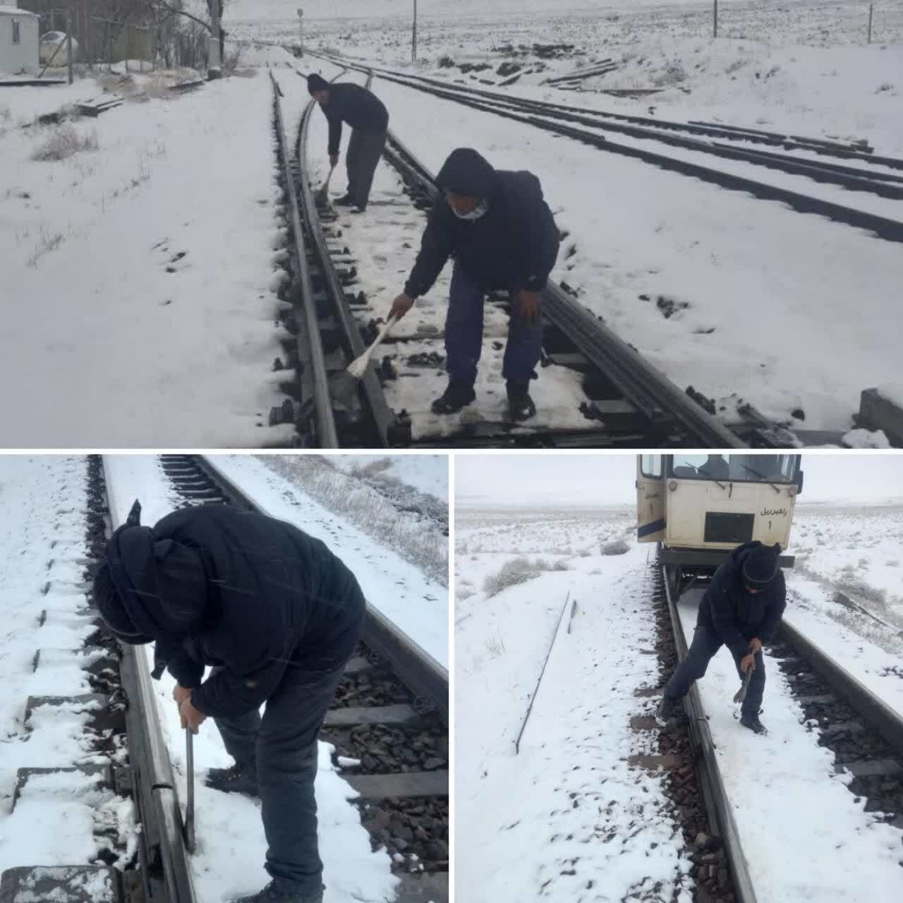 برف‌روبی و یخ‌زدایی سوزن‌ها ریل راه آهن قم