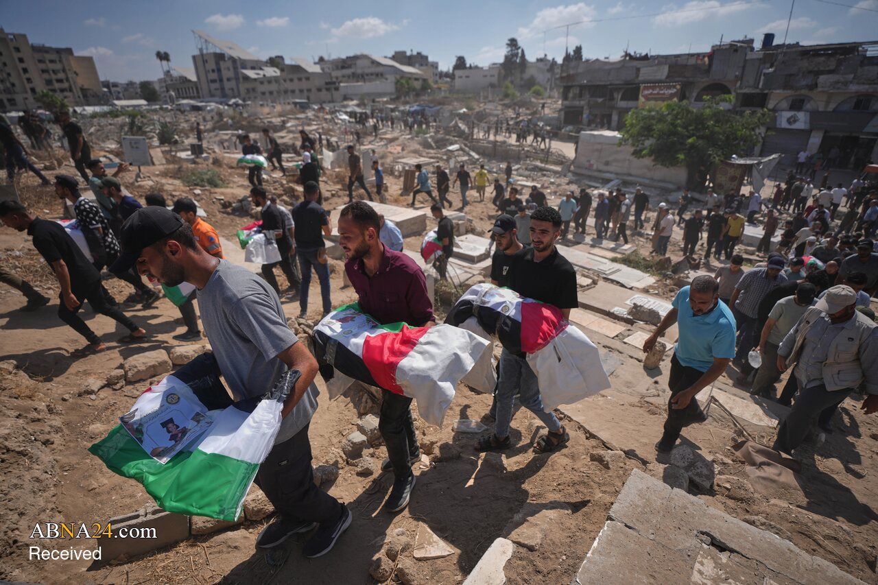 تشییع پیکر ۱۰۰ شهید فلسطینی در غزه